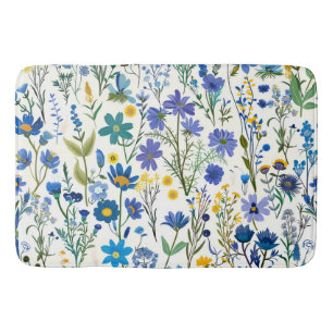 Rustic French Blue Garden Wildflowers Bath Mat