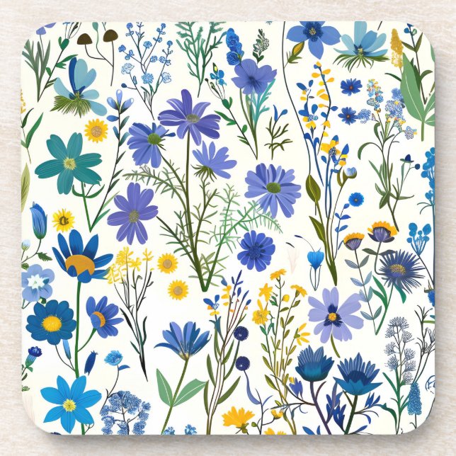 Rustic French Blue Garden Wildflowers Coaster (Front)