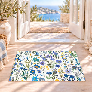 Rustic French Blue Garden Wildflowers Doormat