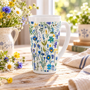 Rustic French Blue Garden Wildflowers Latte Mug