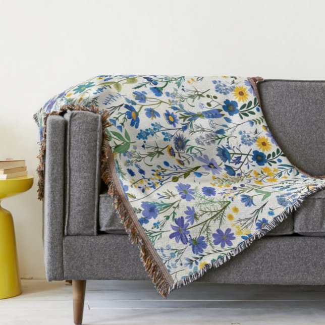 Rustic French Blue Garden Wildflowers Throw Blanket (Creator Uploaded)