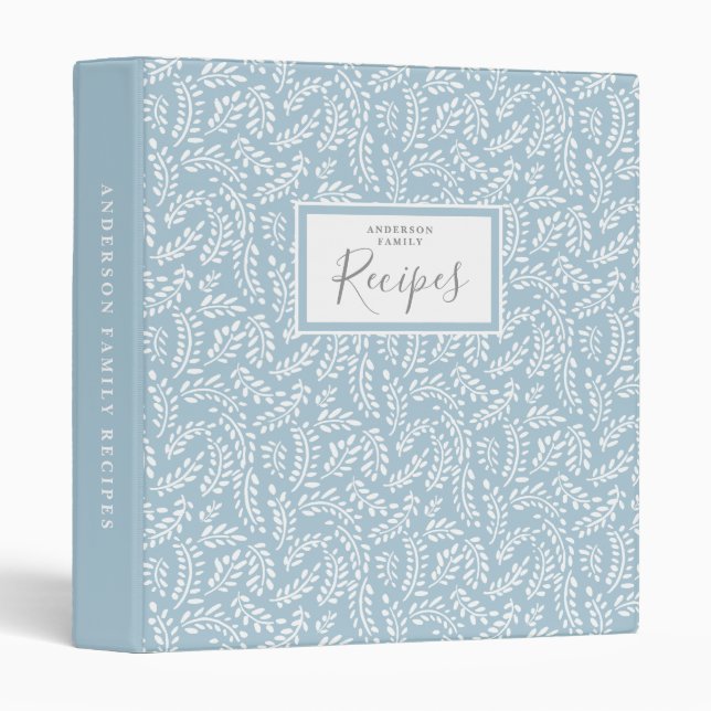 Rustic French Country Dusty Blue Family Recipe Binder (Front/Spine)
