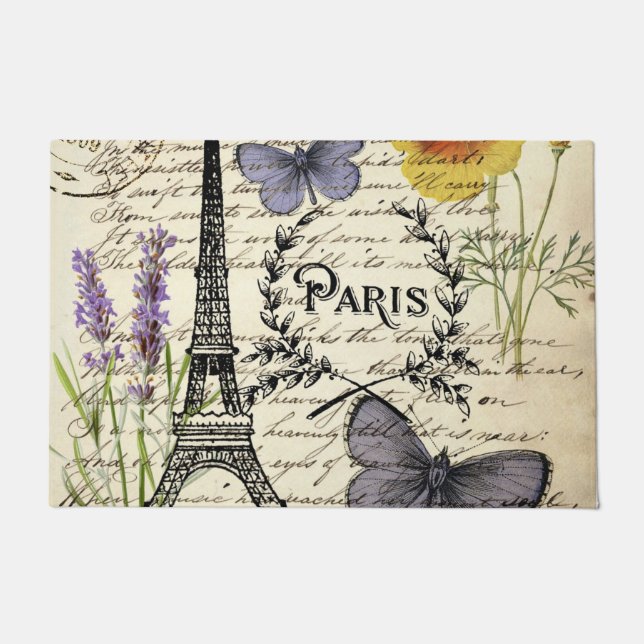 rustic french country scripts paris eiffel tower doormat (Front)