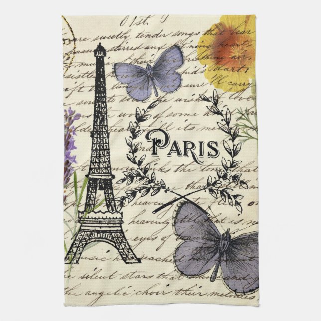 rustic french country scripts paris eiffel tower kitchen towel (Vertical)