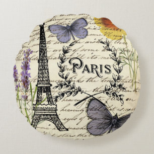 rustic french country scripts paris eiffel tower round pillow