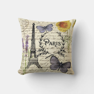 rustic french country scripts paris eiffel tower throw pillow