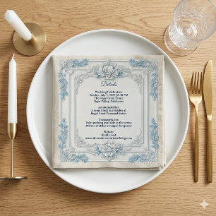 Rustic French Country Shabby Chic Decor White Blue Napkin