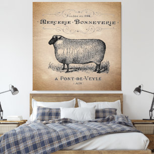 Rustic French Country Sheep Typography Farmhouse  Canvas Print