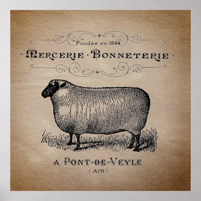 Rustic French Country Sheep Typography Farmhouse  Poster (Front)