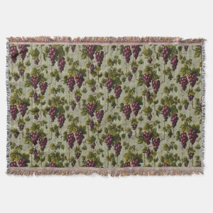 Rustic French Country Vineyard Grapevine Art Throw Blanket