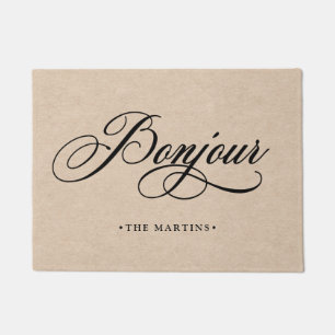 Rustic French Script Kraft Look   Bonjour Doormat