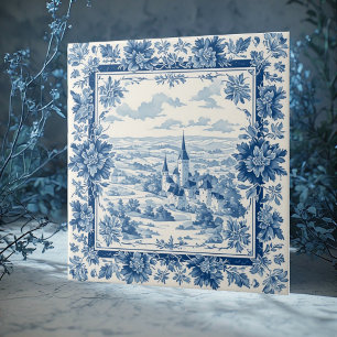 Rustic French Toile De Jouy Vintage Textile Floral Tile