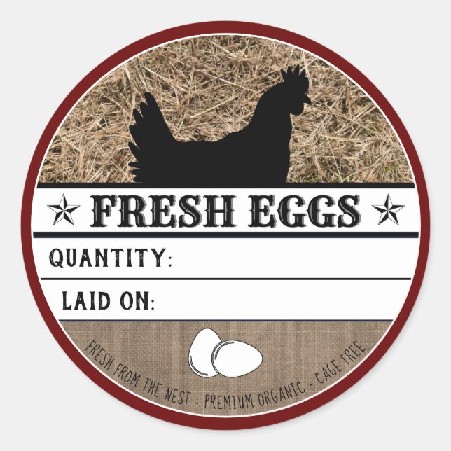 Rustic Fresh Chicken Eggs Western Red Farm Custom Classic Round Sticker (Front)