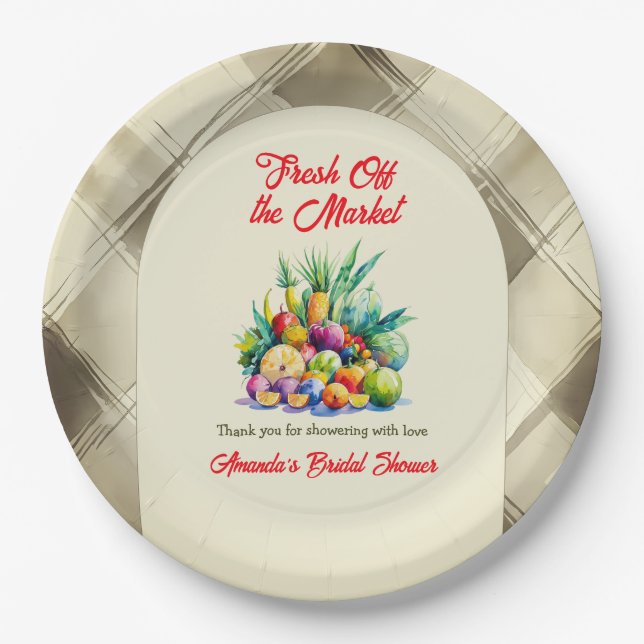 Rustic Fresh Off the Market Fruit Bridal Shower Paper Plate (Front)