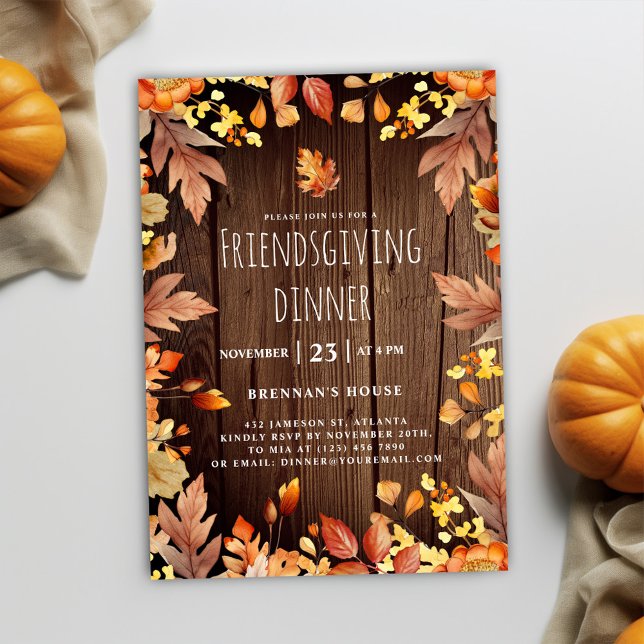 Rustic Friendsgiving Dinner Thanksgiving Party Invitation (Rustic Fall Friendsgiving Dinner Invitation)