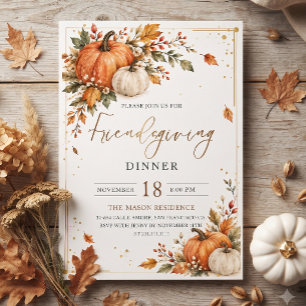 Rustic Friendsgiving Dinner Thanksgiving Pumpkin Invitation