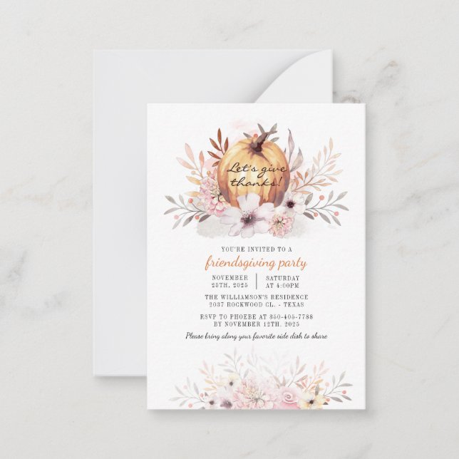 Rustic Friendsgiving Floral Fall Leaves Pumpkin Card (Front)