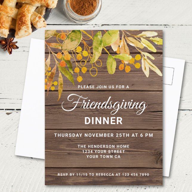 Rustic Friendsgiving Invitation Postcard (Creator Uploaded)