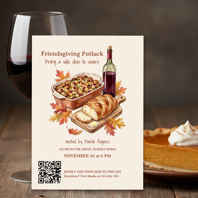 Rustic Friendsgiving Potluck Party Invitation (Friendsgiving Potluck Thanksgiving Invitation by Darling & May)