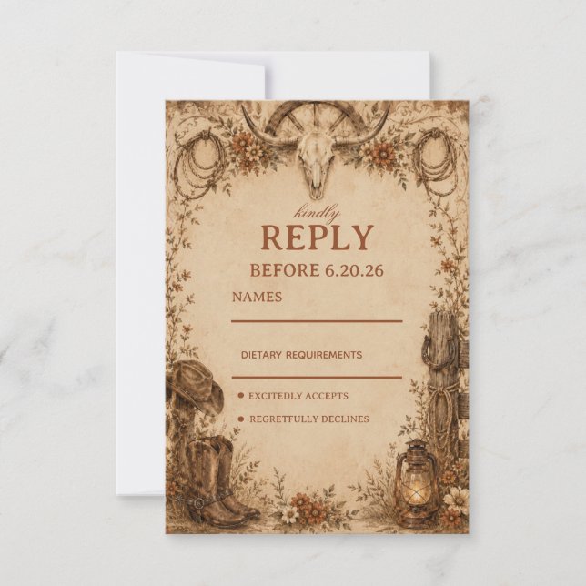 Rustic Frontier Elegant RSVP Card (Front)