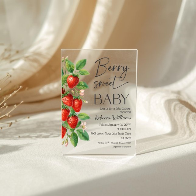 Rustic Fruit Strawberry Berry Sweet Baby Shower Acrylic Invitations (Creator Uploaded)
