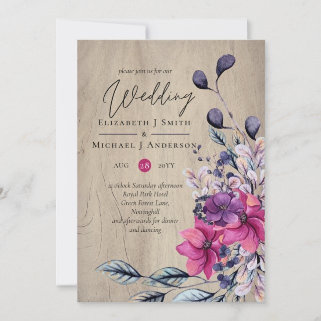 Rustic Fuchsia Floral Woodland Wedding (Front)