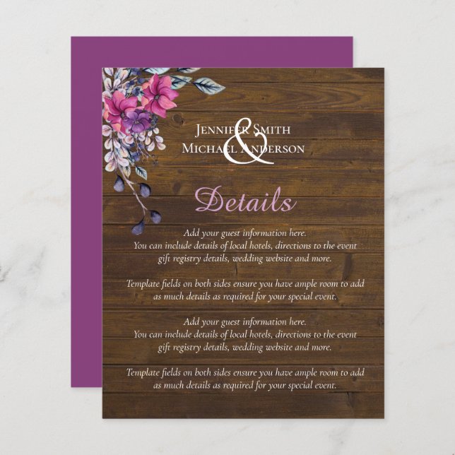 Rustic Fuchsia Floral Woodland Wedding (Front/Back)