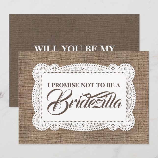 Rustic Fun Bridesmaid / Maid of Honour BRIDEZILLA Invitation (Front/Back)