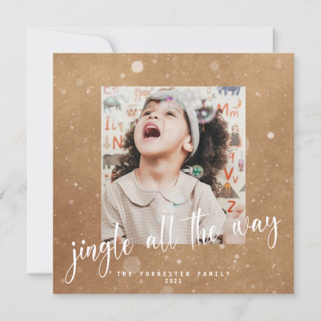 Rustic Fun Jingle All The Way 2 Photo Holiday Card (Front)