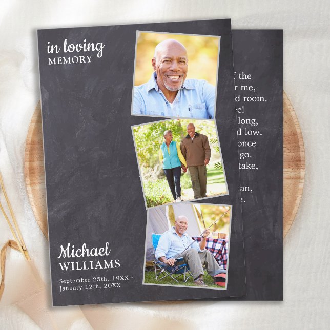 Rustic Funeral Custom 3 Photo Memorial Prayer Card (Creator Uploaded)