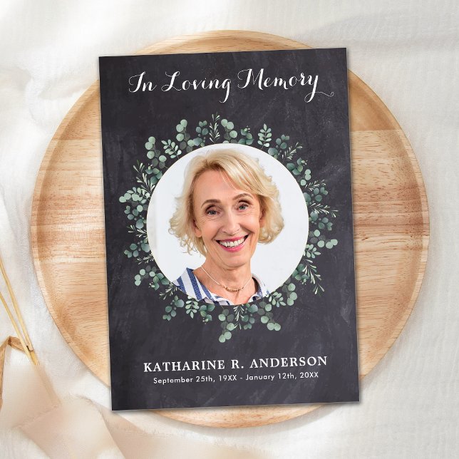 Rustic Funeral Eucalyptus Sympathy Memorial Photo Thank You Card (Creator Uploaded)