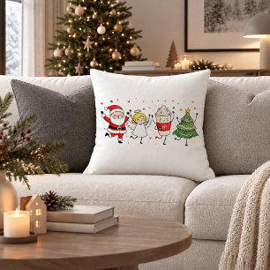 Rustic Funny Christmas Doodle Red Green Throw Pill Pillow