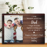 Rustic Funny Dad Poem Custom Photo Father's Day  Plaque<br><div class="desc">Surprise dad this fathers day with a personalized 3 photo plaque. "I smile because you're my DAD, I laugh because there's nothing you can do about it ." Personalize this dad plaque with favorite photo, message and name.. Visit our collection for the best dad father's day gifts and personalized dad...</div>