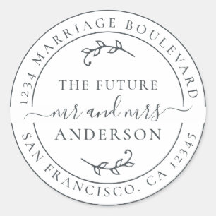 Rustic Future Mr Mrs Black White Return Address Classic Round Sticker