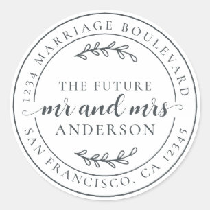 Rustic Future Mr Mrs Off-Black Return Address Classic Round Sticker