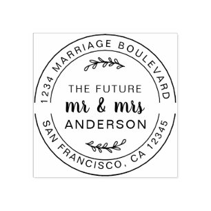 Rustic Future Mr Mrs Round Return Address Rubber Stamp
