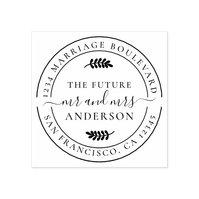 Rustic Future Mr Mrs Round Return Address Rubber Stamp (Imprint)