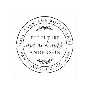 Rustic Future Mr Mrs Round Return Address Rubber Stamp