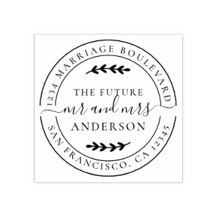 Rustic Future Mr Mrs Round Return Address Rubber Stamp