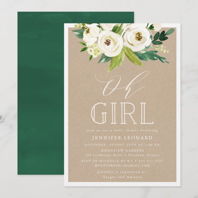 Rustic Garden Blooms | Oh Girl Baby Shower Invitation (Front/Back)