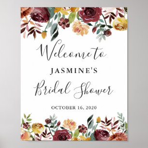 Rustic Garden Burgundy Floral Bridal Shower Sign