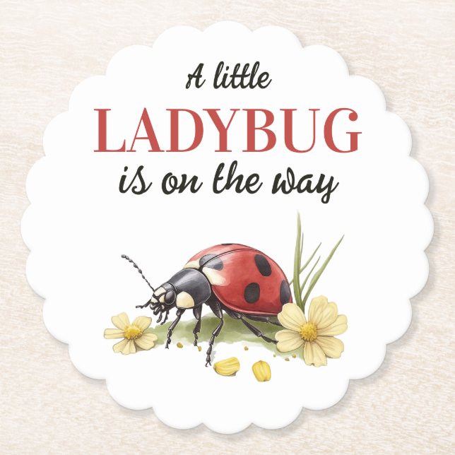 Rustic Garden Daisy Little Ladybug Baby Shower Paper Coaster (Front)