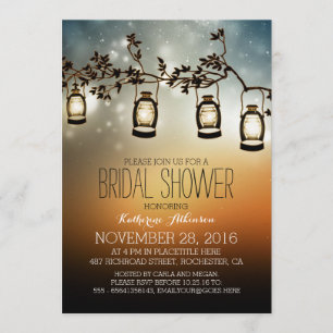 rustic garden lights - lanterns bridal shower invitation