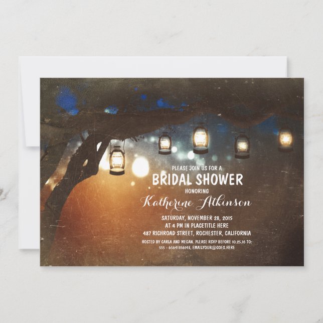 rustic garden lights lanterns bridal shower invite (Front)