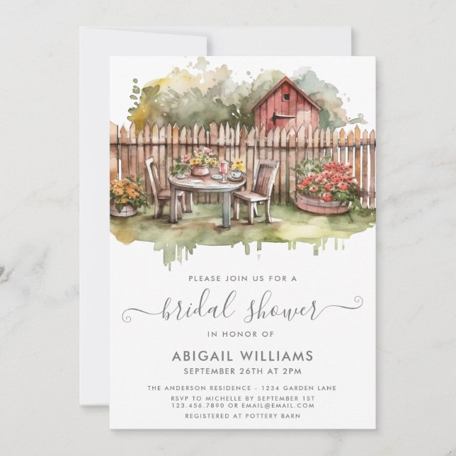 Rustic Garden Party Picnic Backyard Bridal Shower Invitation (Front)