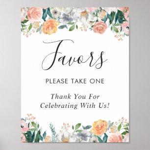 Rustic Garden Roses Floral Wedding Favors Sign