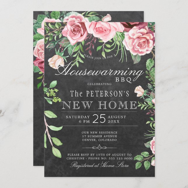 Rustic Garden Summer Chalkboard Housewarming Bbq Invitation (Front/Back)