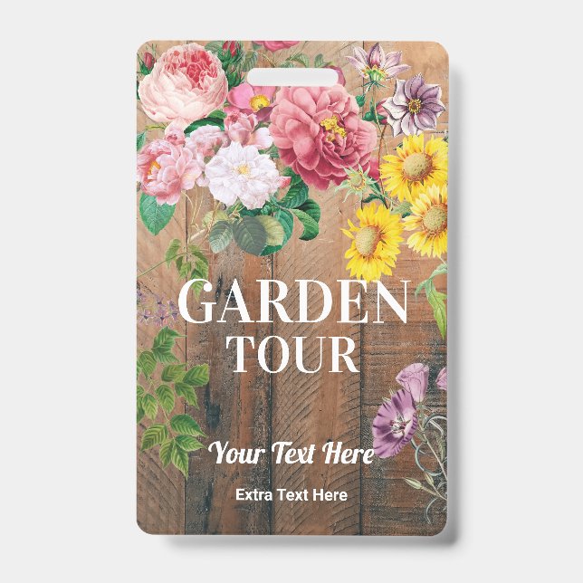 Rustic Garden Tour Badge Ticket Pass (Front)