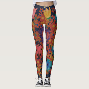 rustic garden watercolor flowers pattern leggings