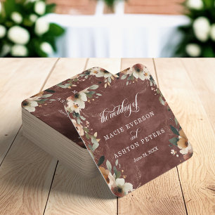 Rustic Garnet Cottagecore Floral Wedding Reception Square Paper Coaster